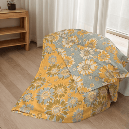 Coperta vintage in cotone con girasoli arancioni - image 3