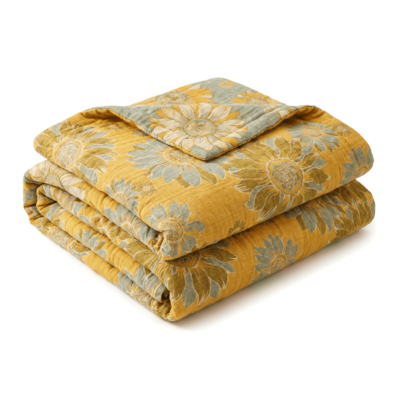 Coperta vintage in cotone con girasoli arancioni - image 7