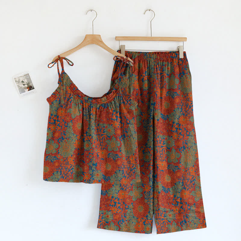 Completo da casa vintage con stampa floreale e cintura da annodare - image 3