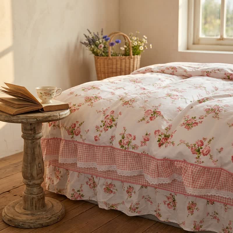 Set di biancheria da letto in cotone con volant e stampa floreale vintage. - image 3
