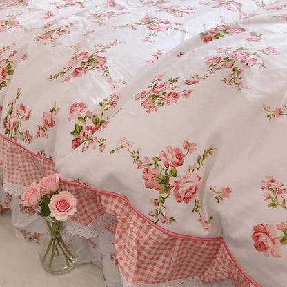 Set di biancheria da letto in cotone con volant e stampa floreale vintage. - image 5