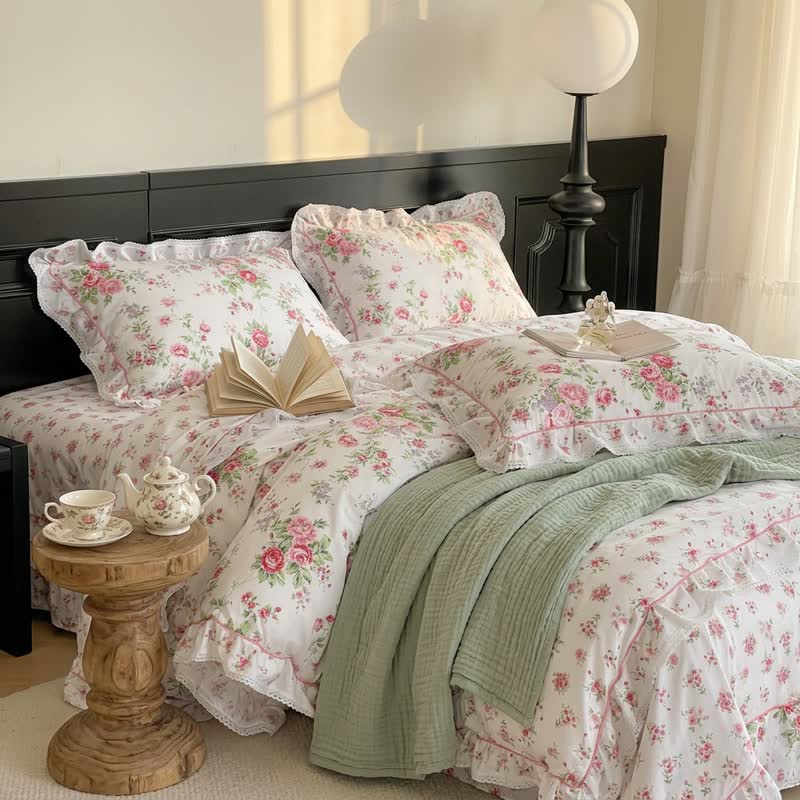 Set di biancheria da letto romantico con volant a rose - image 3