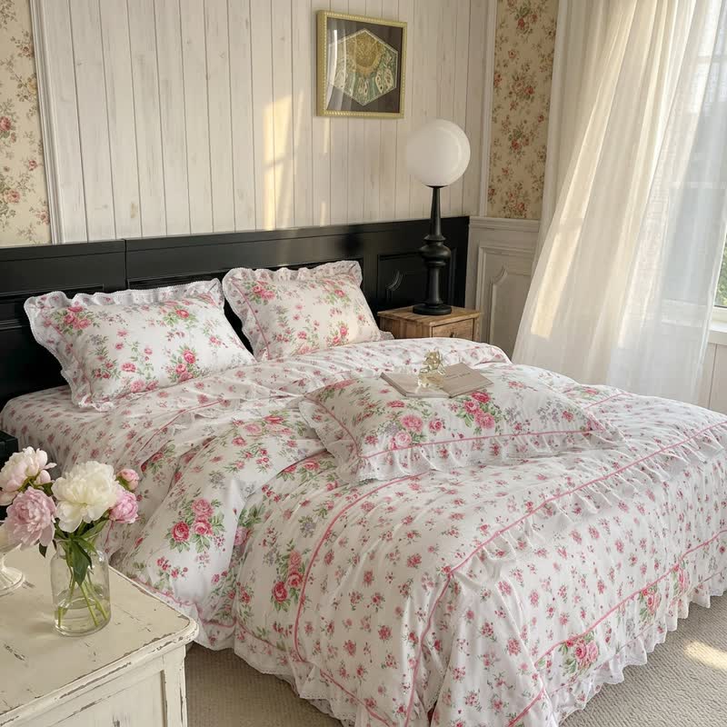 Set di biancheria da letto romantico con volant a rose - image 2