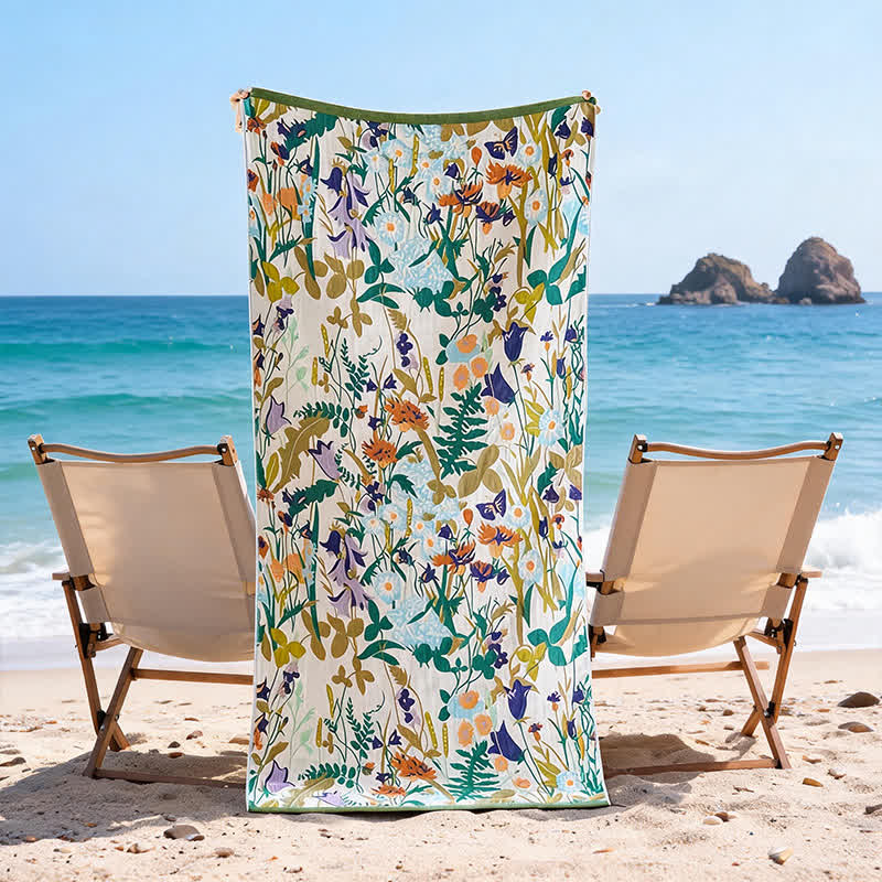 Telo mare e bagno in mussola di cotone a 4 strati con fantasia floreale - 1 x Bagno e 1 x Mani - 2 pezzi - 80cm*160cm e 14" L x 29"L - image 0