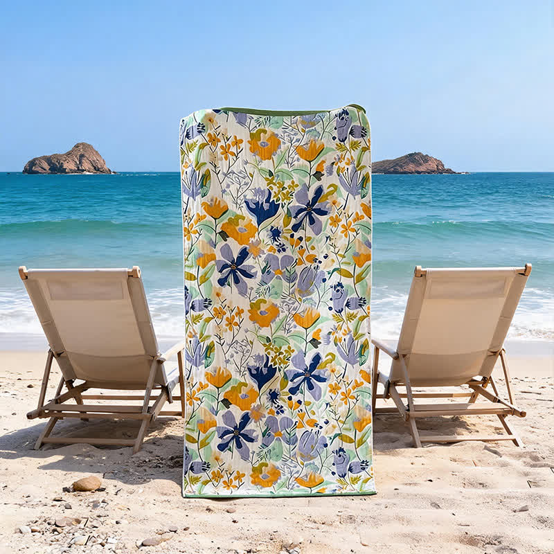 Telo mare e bagno in mussola a 4 strati con motivo floreale botanico - 1 x Bagno e 1 x Mani - 2 pezzi - 80cm*160cm e 14" L x 29"L - image 0