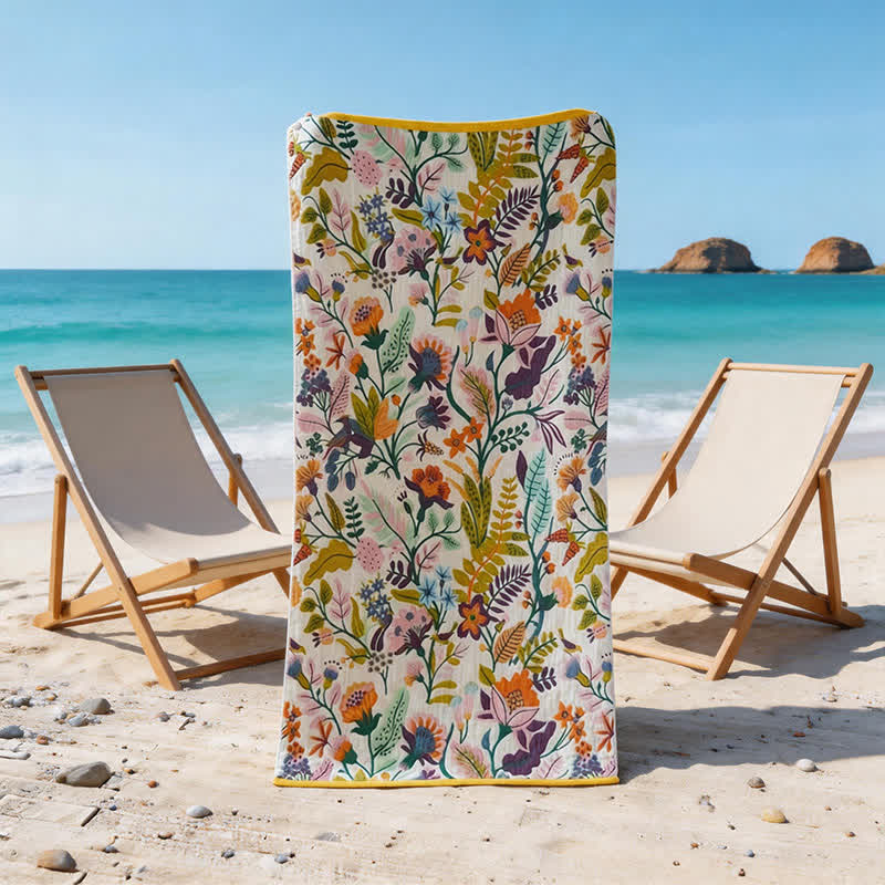 Telo mare e bagno in mussola di cotone a 4 strati con stampa floreale - 1 x Bagno e 1 x Mani - 2 pezzi - 80cm*160cm e 14" L x 29"L - image 0