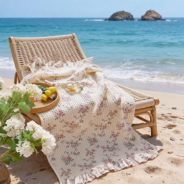 Telo mare e bagno in cotone a nido d'ape con volant in stile cottagecore - Rosa - 2 pezzi - 50 x 100cm e 27" L x 140cm L - image 0