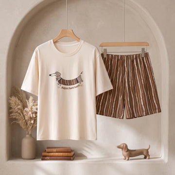 Set da salotto in cotone con stampa di bassotto che cammina - Bianco e caffè - 3XL - image 0