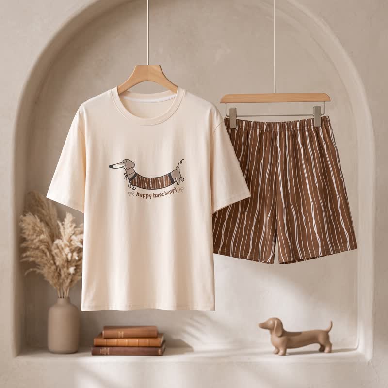 Set da salotto in cotone con stampa di bassotto che cammina - Bianco e caffè - 3XL - image 0