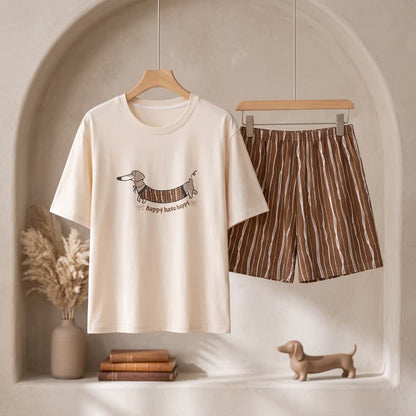 Set da salotto in cotone con stampa di bassotto che cammina - Bianco e caffè - 3XL - image 0