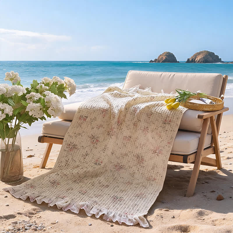 Asciugamano da bagno in cotone a nido d'ape con volant. - Rosa - 2 pezzi - 50 x 100cm e 27" L x 140cm L - image 0