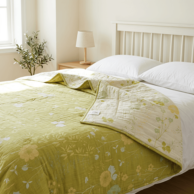 Trapunta reversibile in cotone con motivo floreale verde tenue - image 6