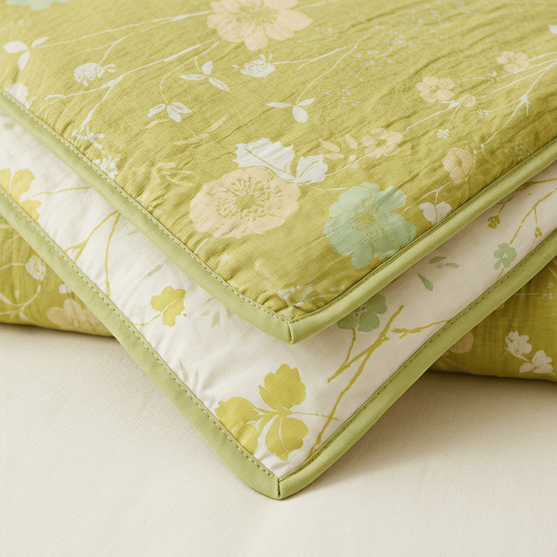Trapunta reversibile in cotone con motivo floreale verde tenue - image 10