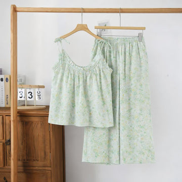 Completo da casa con spalline sottili e stampa floreale rosa - Verde - XL - image 0