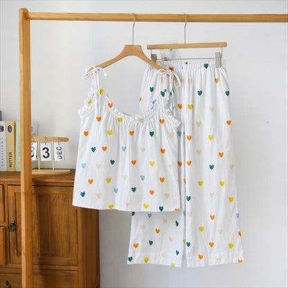 Completo da casa con stampa a cuori e spalline sottili - Bianco - XL - image 0