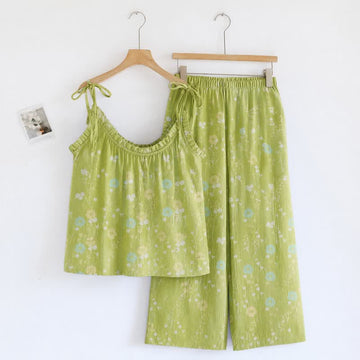 Completo da casa con spalline sottili e stampa floreale. - Verde - XL - image 0
