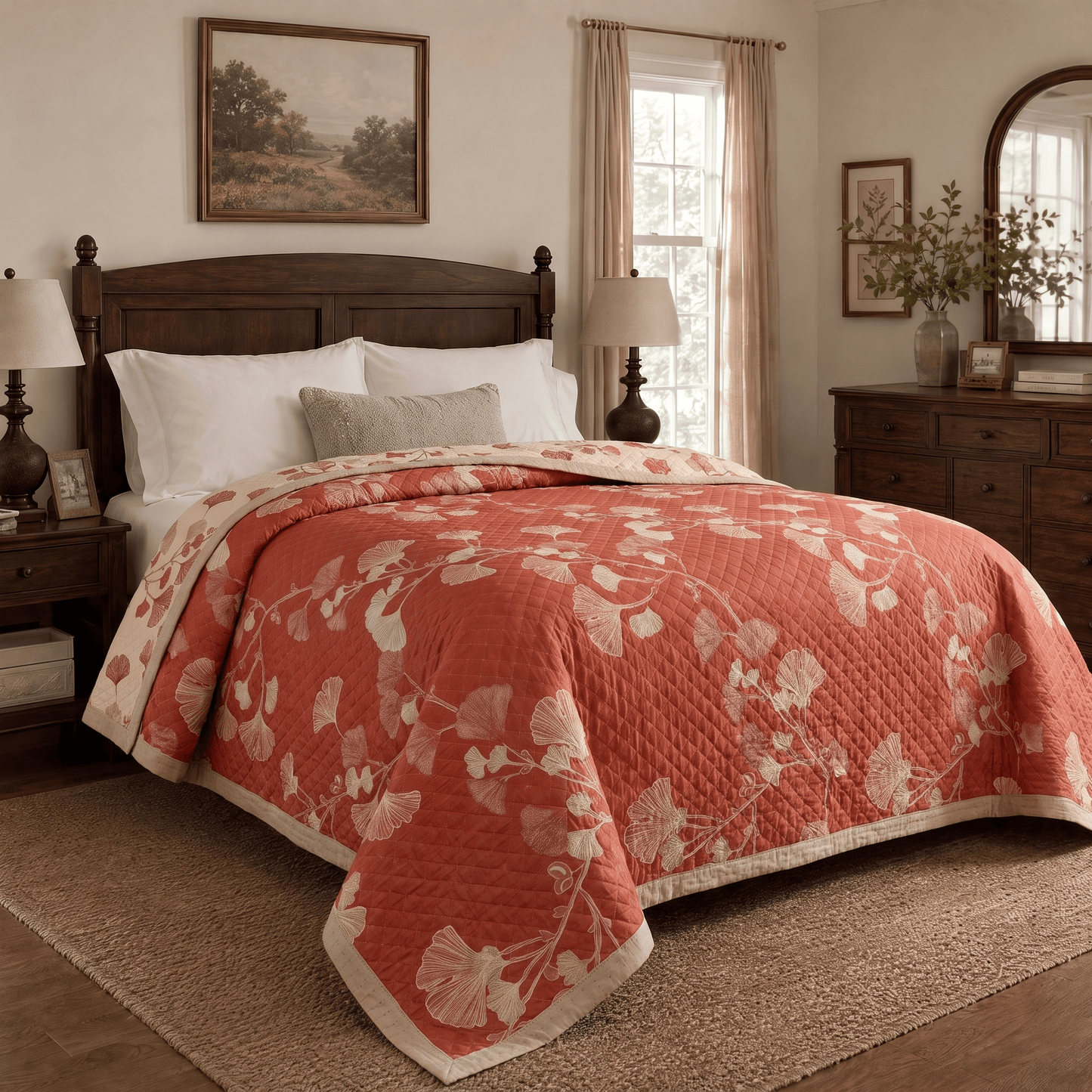 Coperta in cotone con motivo a foglie di ginkgo rosse - image 4