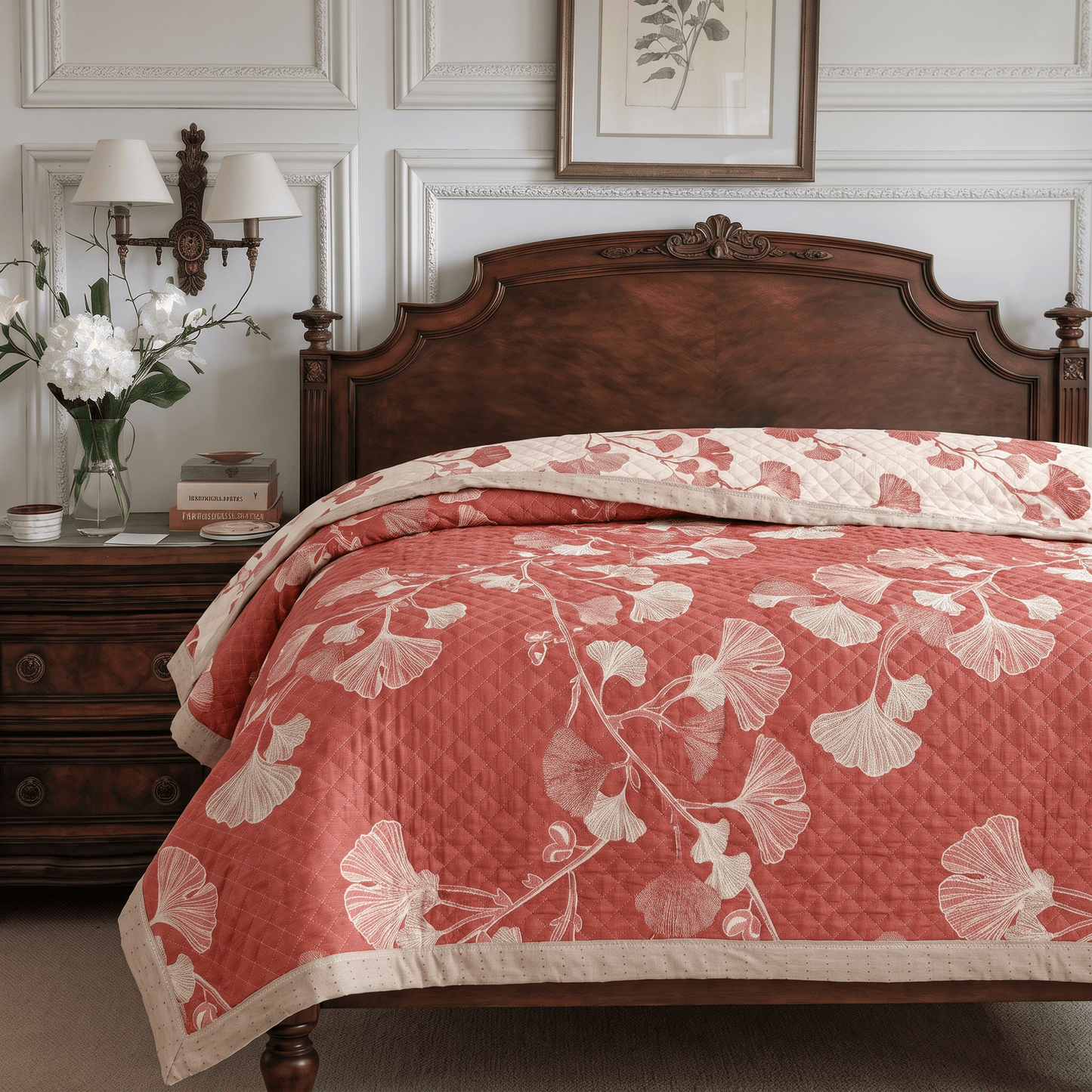 Coperta in cotone con motivo a foglie di ginkgo rosse - image 3