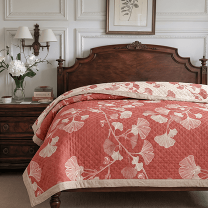 Coperta in cotone con motivo a foglie di ginkgo rosse - image 3