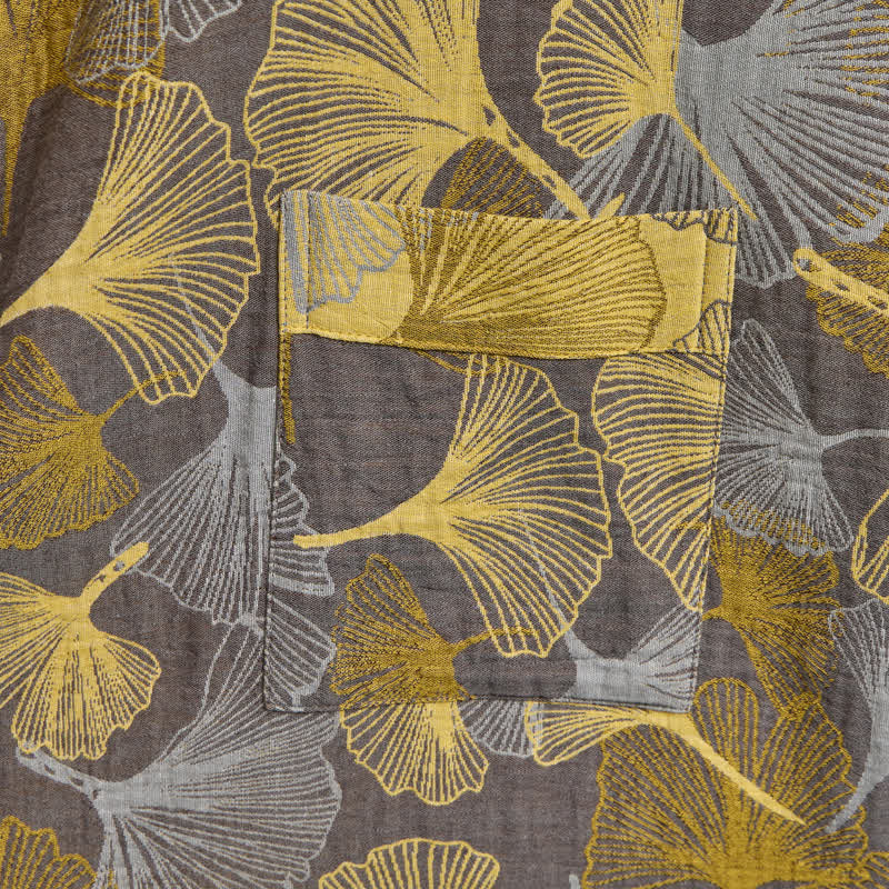 Accappatoio vintage in doppia garza di cotone con foglie di ginkgo - image 10