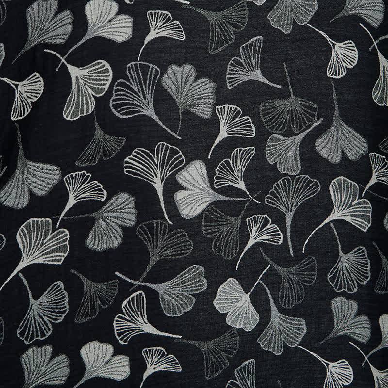 Kimono in cotone con foglie di ginkgo bianche e nere - image 6