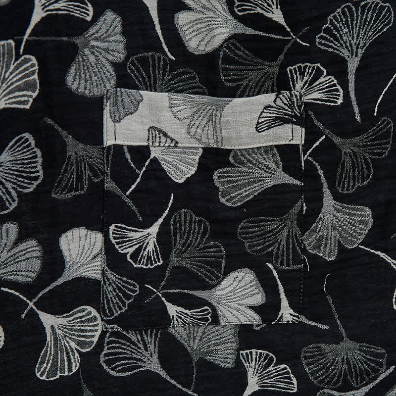 Kimono in cotone con foglie di ginkgo bianche e nere - image 5