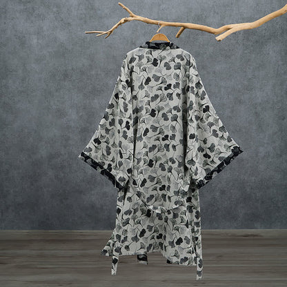 Kimono in cotone con foglie di ginkgo bianche e nere - image 8