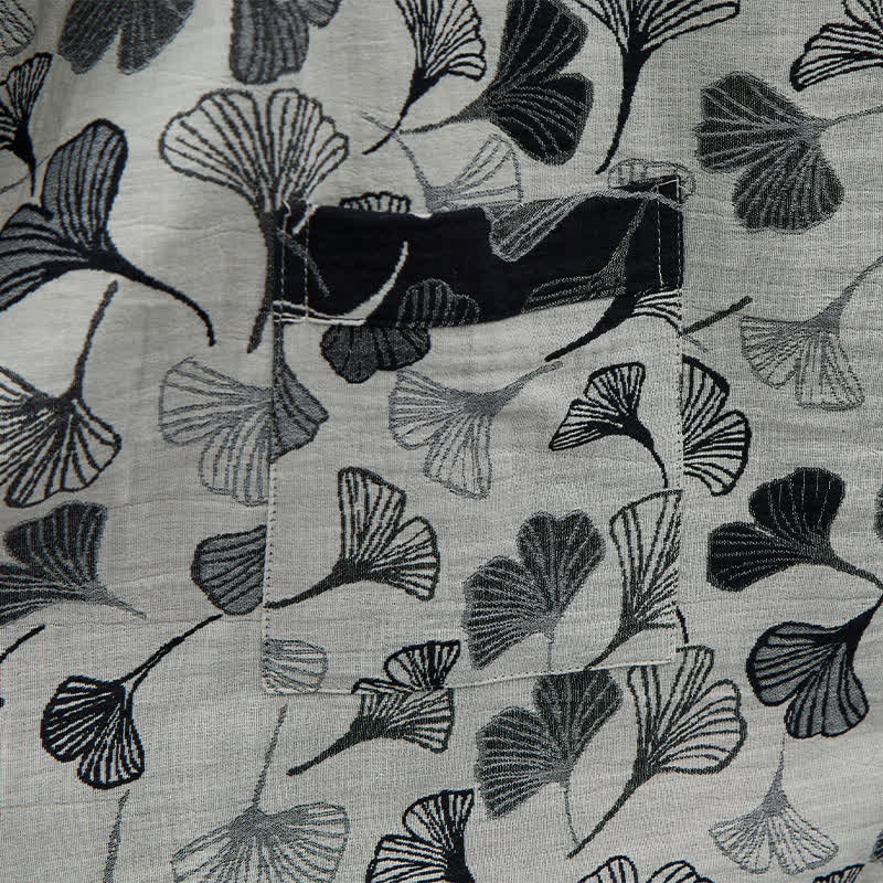 Kimono in cotone con foglie di ginkgo bianche e nere - image 12