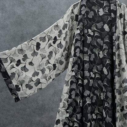 Kimono in cotone con foglie di ginkgo bianche e nere - image 9