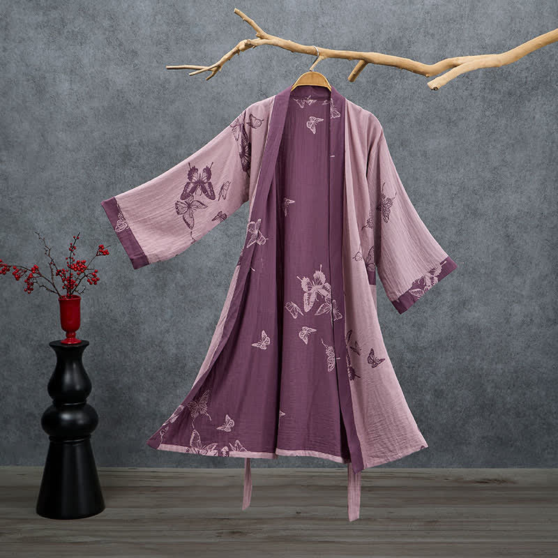 Kimono in doppia garza di cotone con motivo a farfalla - Lavanda polverosa - 2XL - image 7