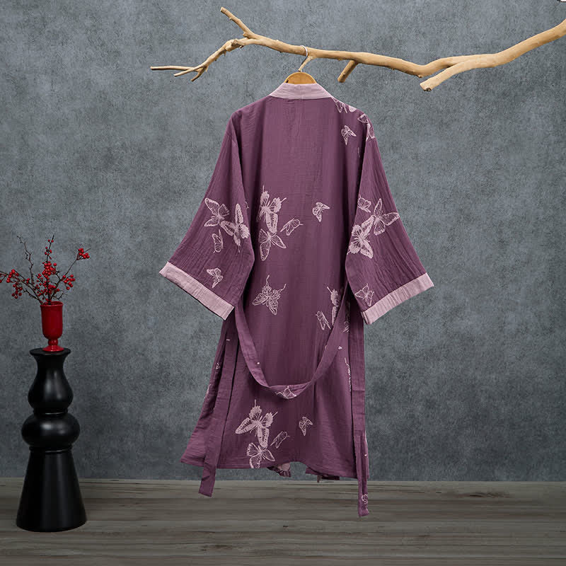 Kimono in doppia garza di cotone con motivo a farfalla - image 1