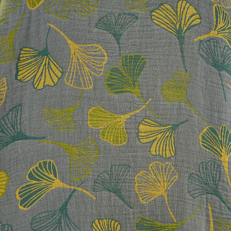 Kimono in cotone con foglie di ginkgo verde-grigio. - image 13
