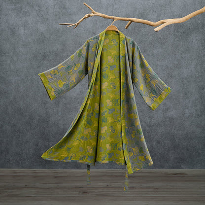 Kimono in cotone con foglie di ginkgo verde-grigio. - Grigio - 2XL - image 7