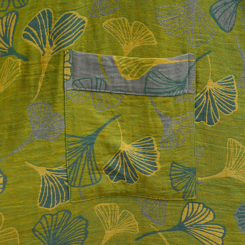 Kimono in cotone con foglie di ginkgo verde-grigio. - image 5