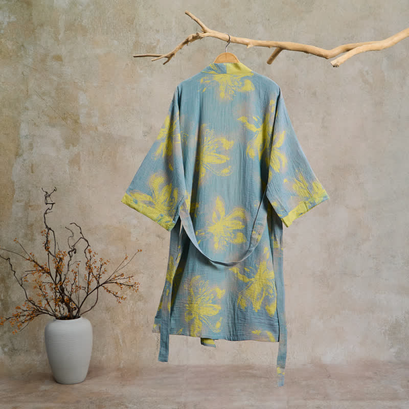Kimono in doppia garza di cotone con stampa floreale in stile bohémien - image 1