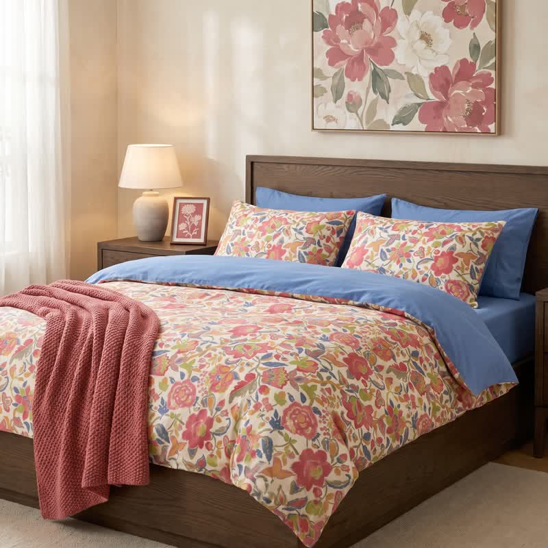 Set di biancheria da letto in cotone a doppia garza con stampa floreale in stile cottage. - image 4