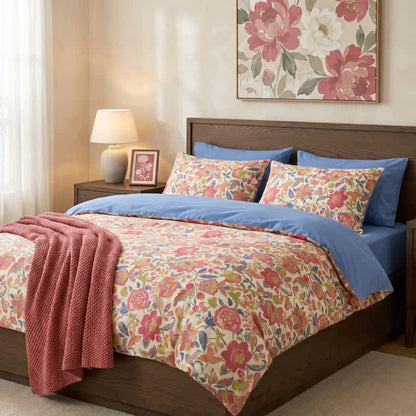 Set di biancheria da letto in cotone a doppia garza con stampa floreale in stile cottage. - image 4