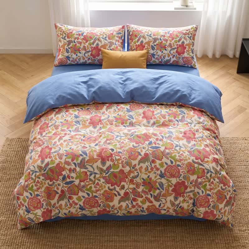 Set di biancheria da letto in cotone a doppia garza con stampa floreale in stile cottage. - image 3