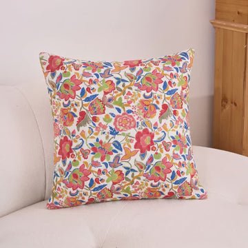 Cuscino decorativo vintage in doppia garza con motivo floreale rosa. - Multicolore - 18" × 18" - Con inserto - image 0