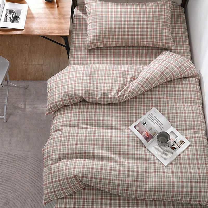 Set di biancheria da letto matrimoniale extra- XL a Singolo rosa per dormitorio - Quadri rosa e grigi - Singolo XL - Set completo da 5 pezzi - image 0