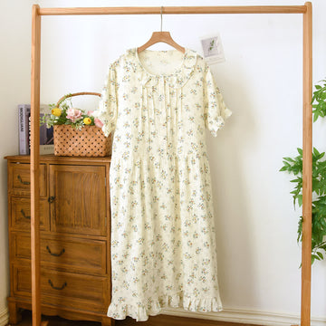 Camicia da notte in mussola stile cottagecore con colletto a balze - Beige - XL - image 0