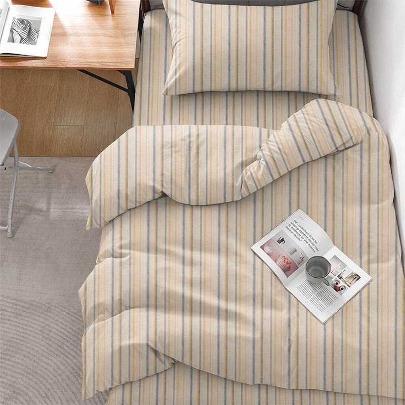 Set di biancheria da letto Singolo extra- XL a righe neutre per dormitorio - A righe gialle e grigie - Singolo XL - Set completo da 5 pezzi - image 0