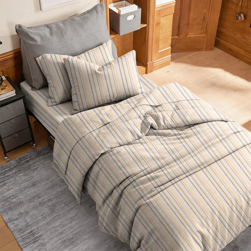 Set di biancheria da letto Singolo extra- XL a righe neutre per dormitorio - image 1