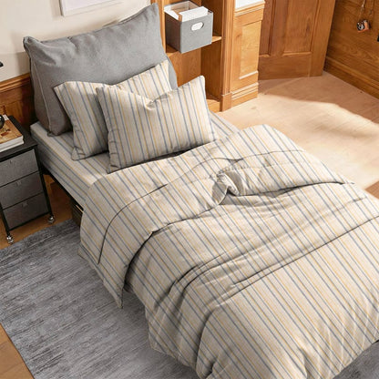 Set di biancheria da letto Singolo extra- XL a righe neutre per dormitorio - image 1