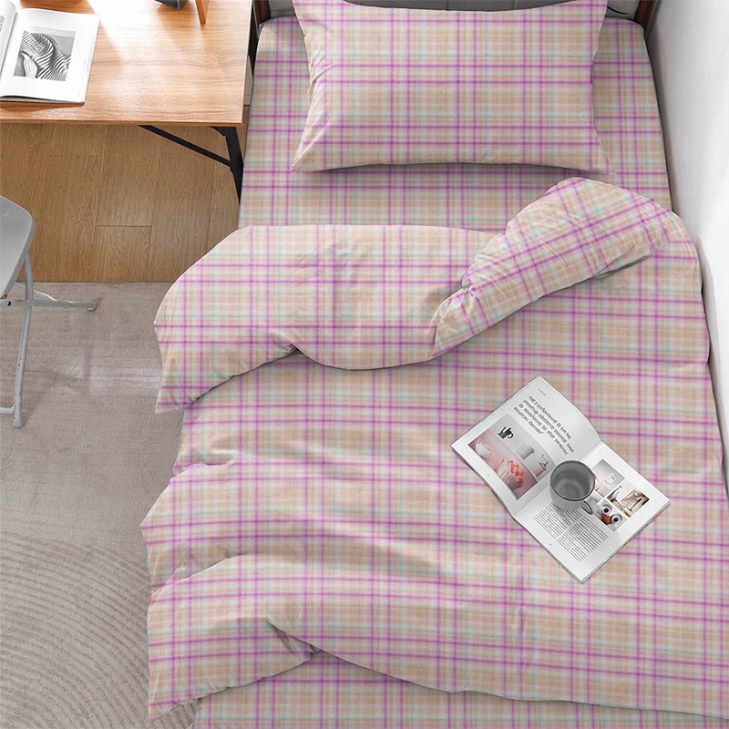Set di biancheria da letto matrimoniale extra-large a Singolo viola XL per dormitorio - Quadri viola pastello - Singolo XL - Set completo da 5 pezzi - image 0