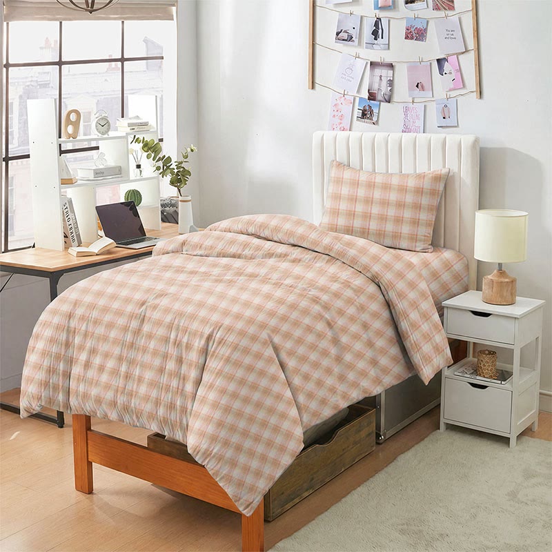 Set di biancheria da letto Singolo XL a quadretti pastello - Arancia - Singolo XL - Set completo da 5 pezzi - image 12