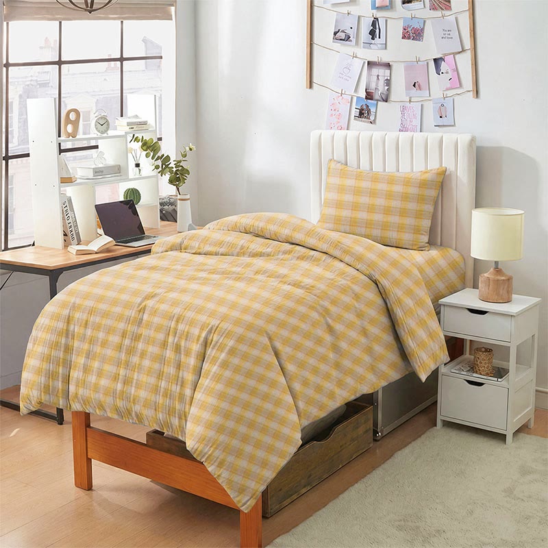 Set di biancheria da letto Singolo XL a quadretti pastello - Giallo - Singolo XL - Set completo da 5 pezzi - image 6