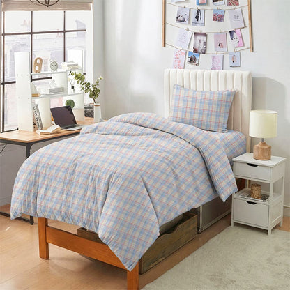 Set di biancheria da letto Singolo XL a quadretti pastello - Blu - Singolo XL - Set completo da 5 pezzi - image 0