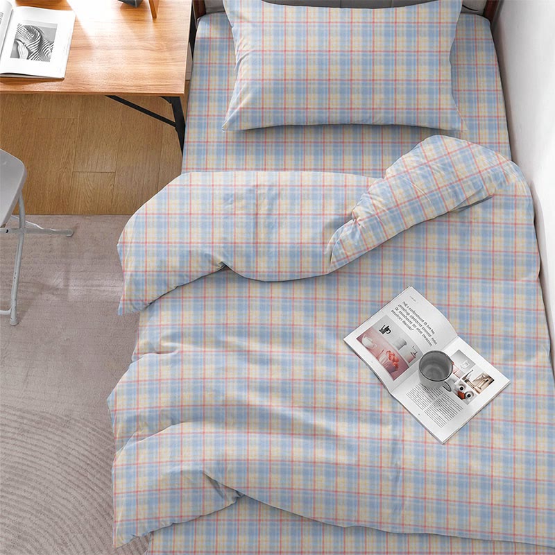 Set di biancheria da letto Singolo XL a quadretti pastello - image 1