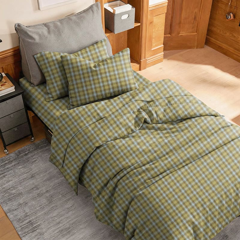 Set di biancheria da letto Singolo - XL a quadri stile cottage per dormitorio - Verde oliva - Singolo XL - Set completo da 5 pezzi - image 7